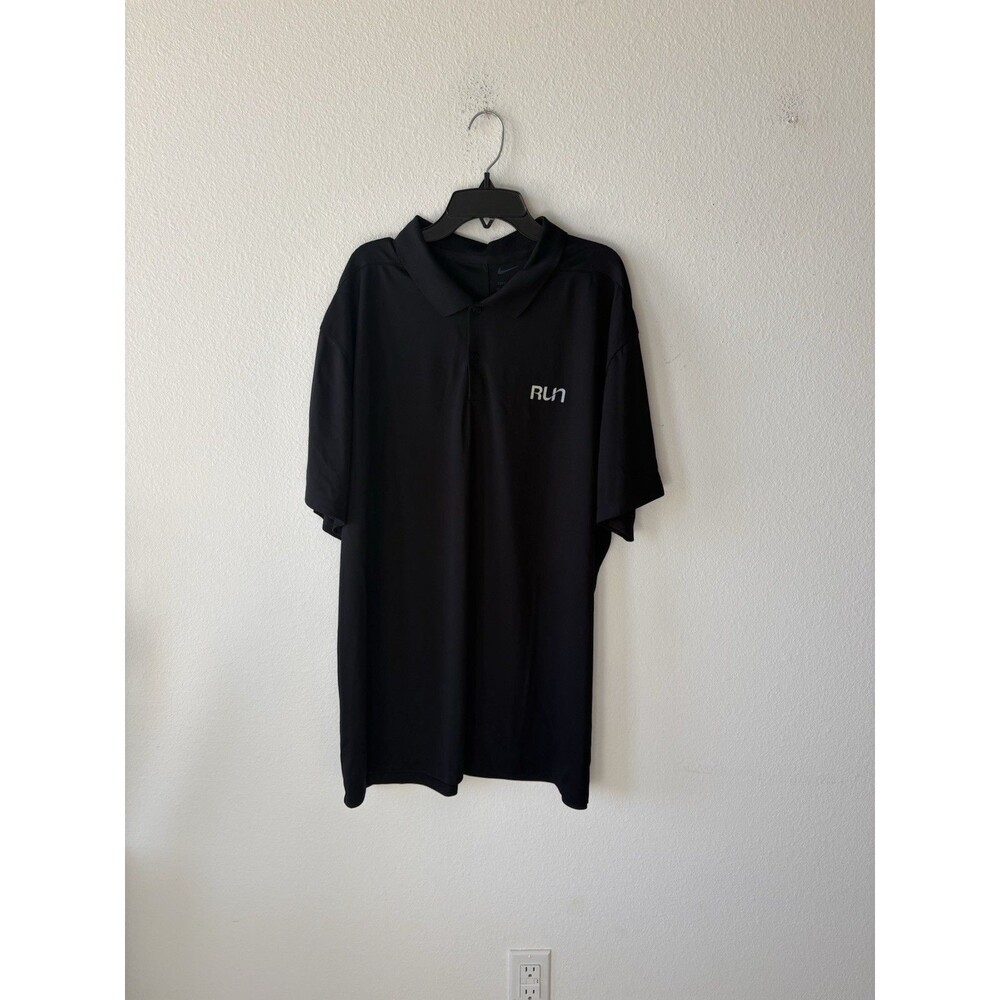 Nike Men's XXL Dri-FIT Black 'RUN' Polo Shirt Performance Golf Activewear Top